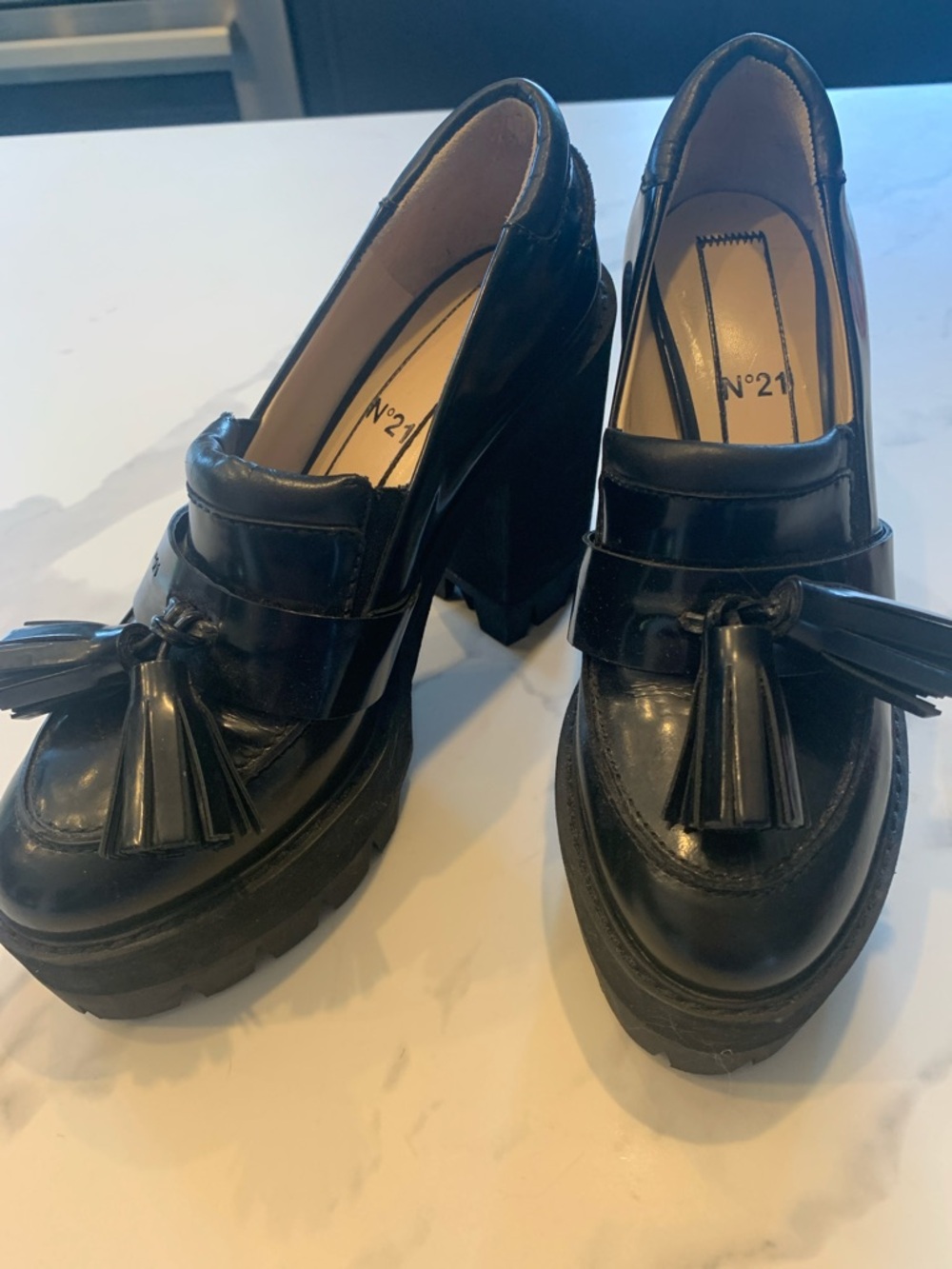 No21 leather Block heel platform shoes